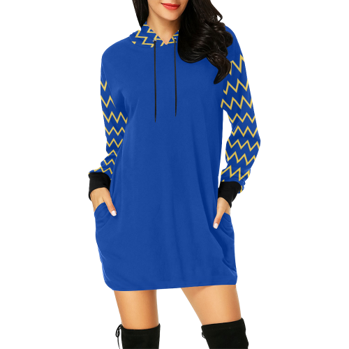 chevron Jaune/Bleu All Over Print Hoodie Mini Dress (Model H27)