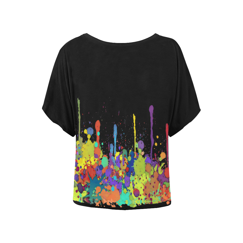 Crazy Multicolored Running Splashes II Women's Batwing-Sleeved Blouse T shirt (Model T44)