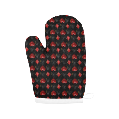 Las Vegas Black and Red Casino Poker Card Shapes on Black Oven Mitt (Two Pieces)