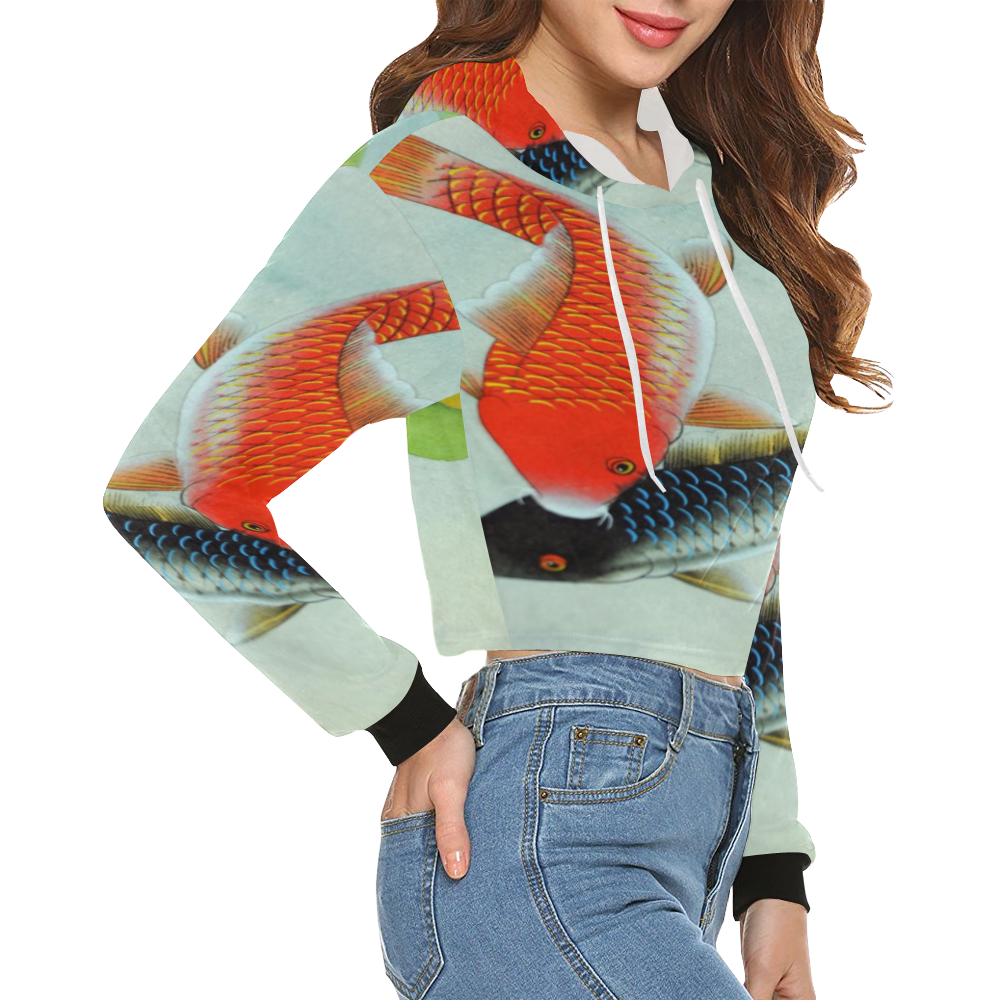 KOI FISH All Over Print Crop Hoodie for Women (Model H22)