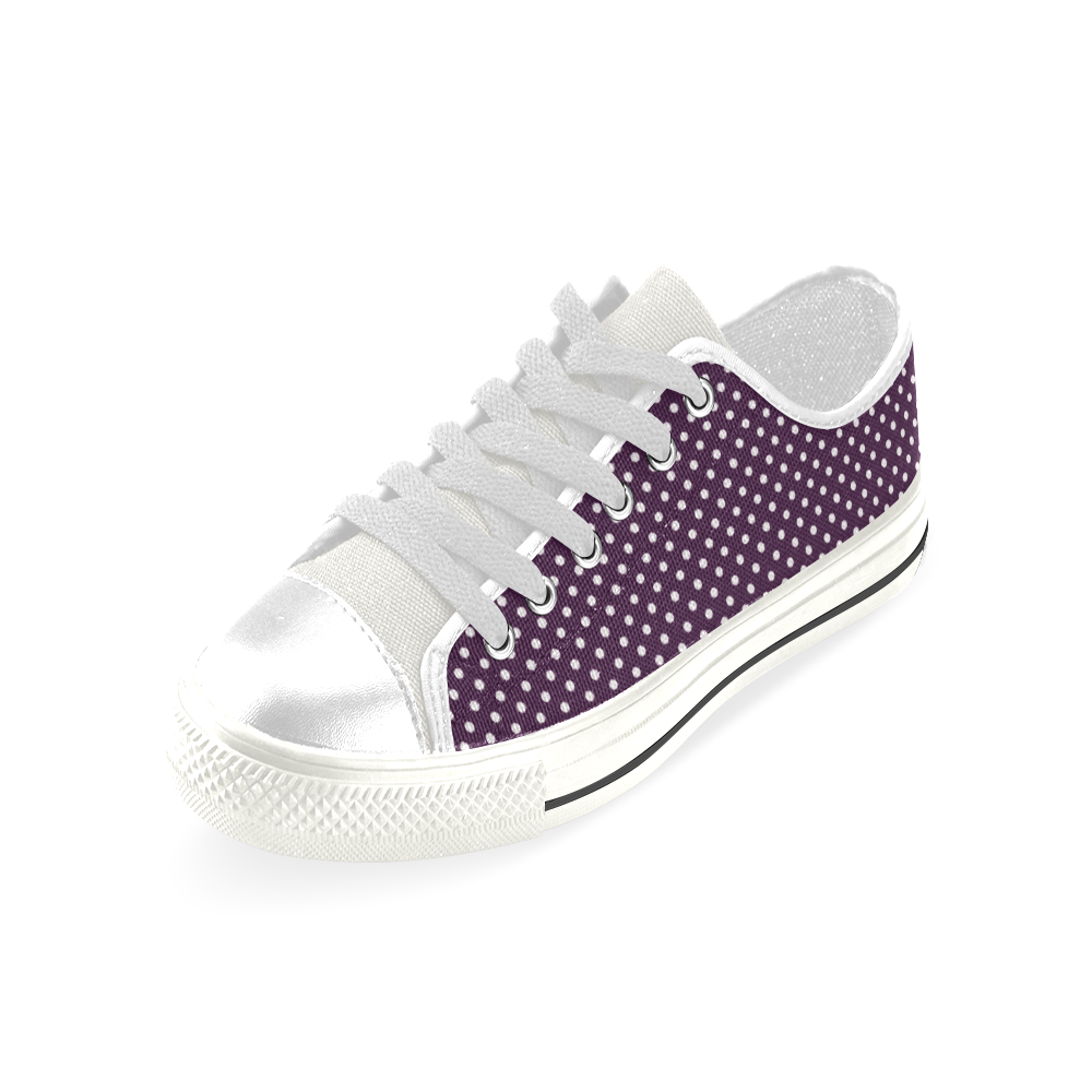 Burgundy polka dots Low Top Canvas Shoes for Kid (Model 018)
