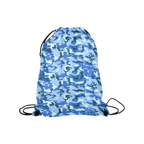 Woodland Blue Camouflage Medium Drawstring Bag Model 1604 (Twin Sides) 13.8"(W) * 18.1"(H)