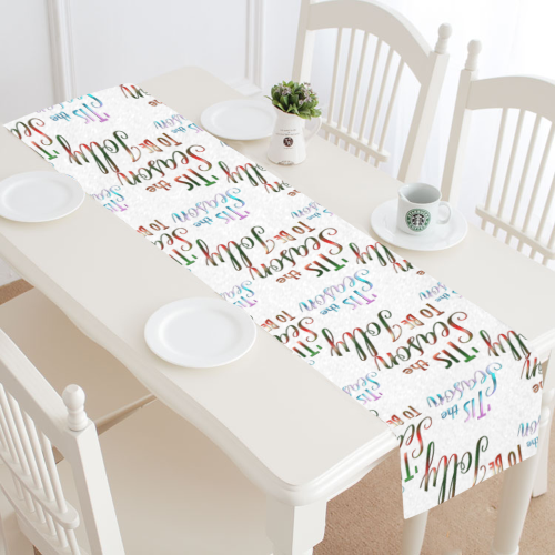 Christmas 'Tis The Season Pattern on White Table Runner 16x72 inch