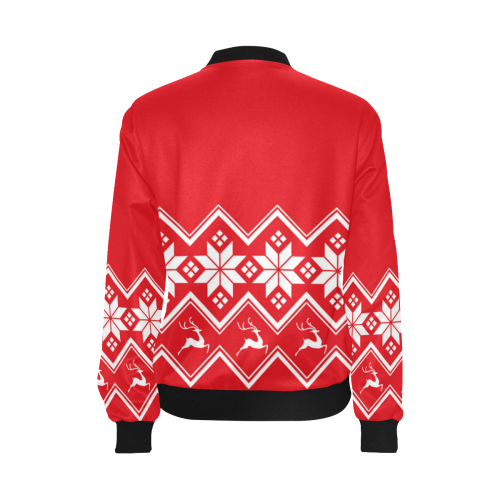 Christmas Reindeer Snowflake Red All Over Print Bomber Jacket for Women (Model H36)