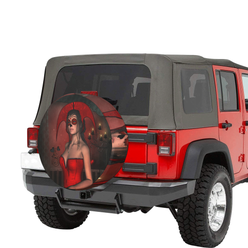 Awesome lady with sugar skull face 32 Inch Spare Tire Cover