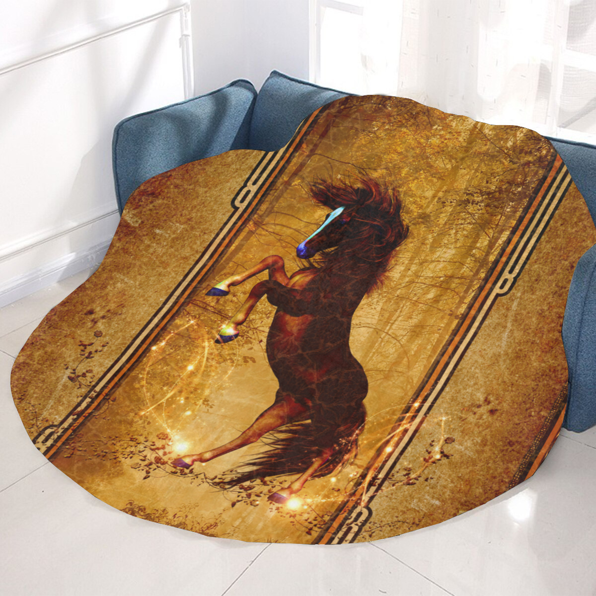 Awesome horse, vintage background Circular Ultra-Soft Micro Fleece Blanket 60"