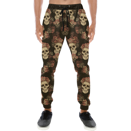 Skull and Rose Pattern Men's All Over Print Sweatpants (Model L11)