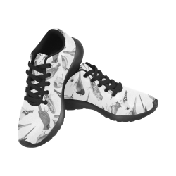 Black and white birds against white background sea Men's Running Shoes/Large Size (Model 020)