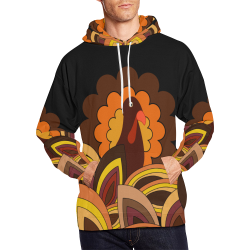 Turkey Retro on Black All Over Print Hoodie for Men/Large Size (USA Size) (Model H13)