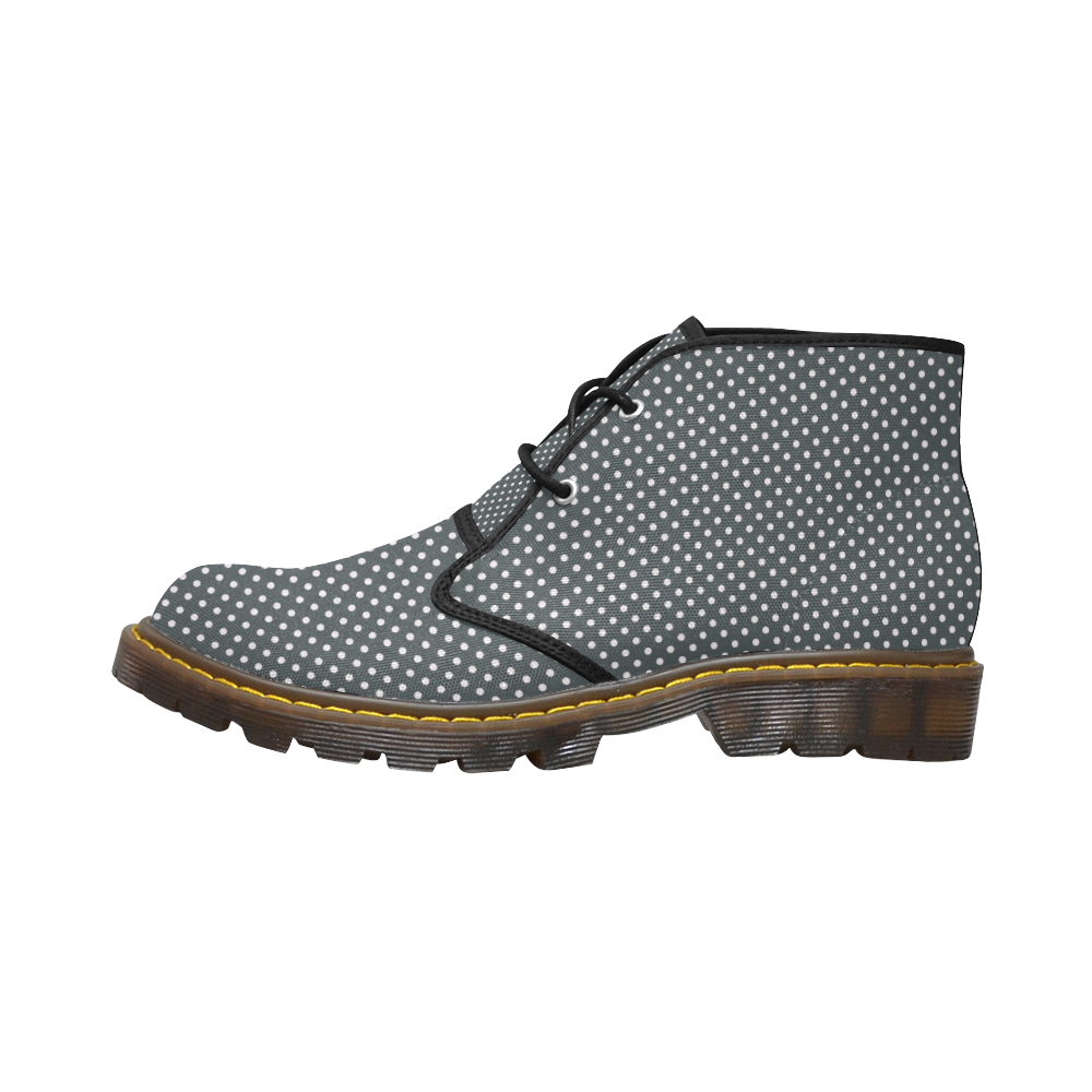 Silver polka dots Women's Canvas Chukka Boots/Large Size (Model 2402-1)