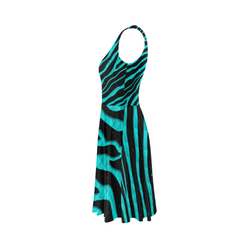 Ripped SpaceTime Stripes - Cyan Sleeveless Ice Skater Dress (D19)