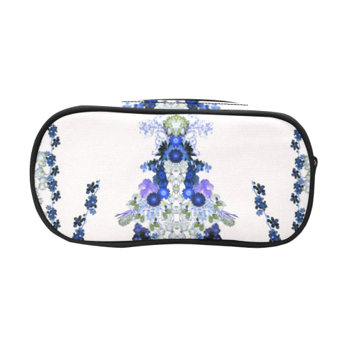 floral-white and blue Pencil Pouch/Large (Model 1680)