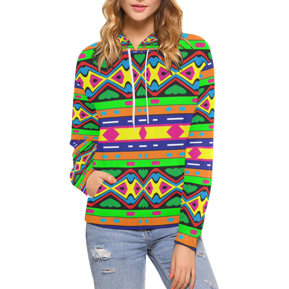 Distorted colorful shapes and stripes All Over Print Hoodie for Women (USA Size) (Model H13)