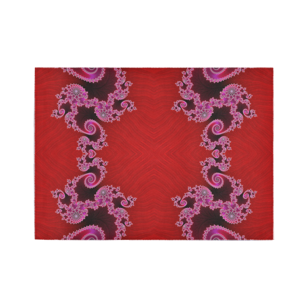 Red Pink Mauve Hearts and Lace Fractal Abstract 2 Area Rug7'x5'