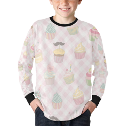 Cupcakes Kids' Rib Cuff Long Sleeve T-shirt (Model T64)