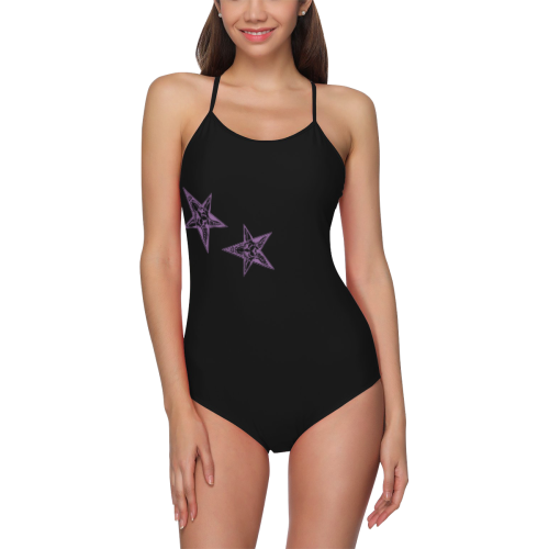 Occult Star Pentagram Print Strap Swimsuit ( Model S05)