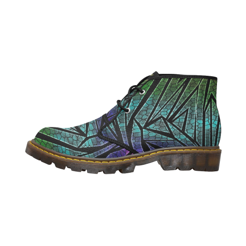 Neon Rainbow Cracked Mosaic Women's Canvas Chukka Boots (Model 2402-1)