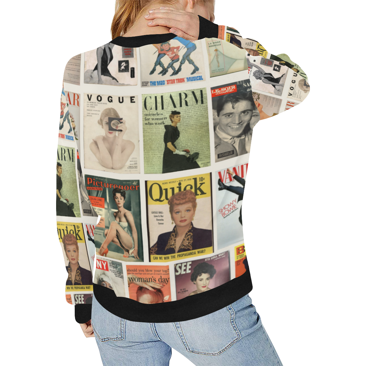 Covers Women's Rib Cuff Crew Neck Sweatshirt (Model H34)