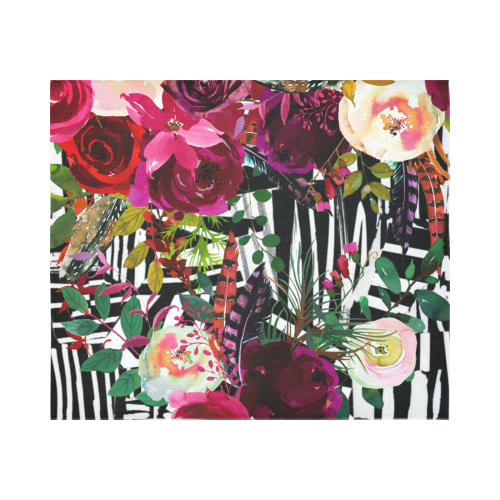 Floral On Zebra Cotton Linen Wall Tapestry 60"x 51"