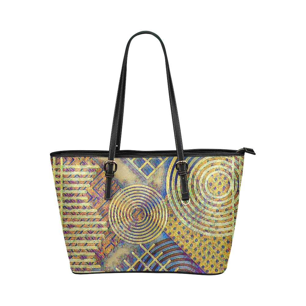 Squares & Circles T Leather Tote Bag/Small (Model 1651)