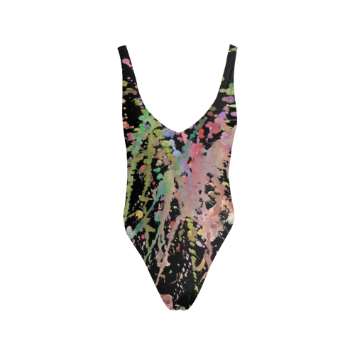 WATERCOLOR SPLASHES Sexy Low Back One-Piece Swimsuit (Model S09)
