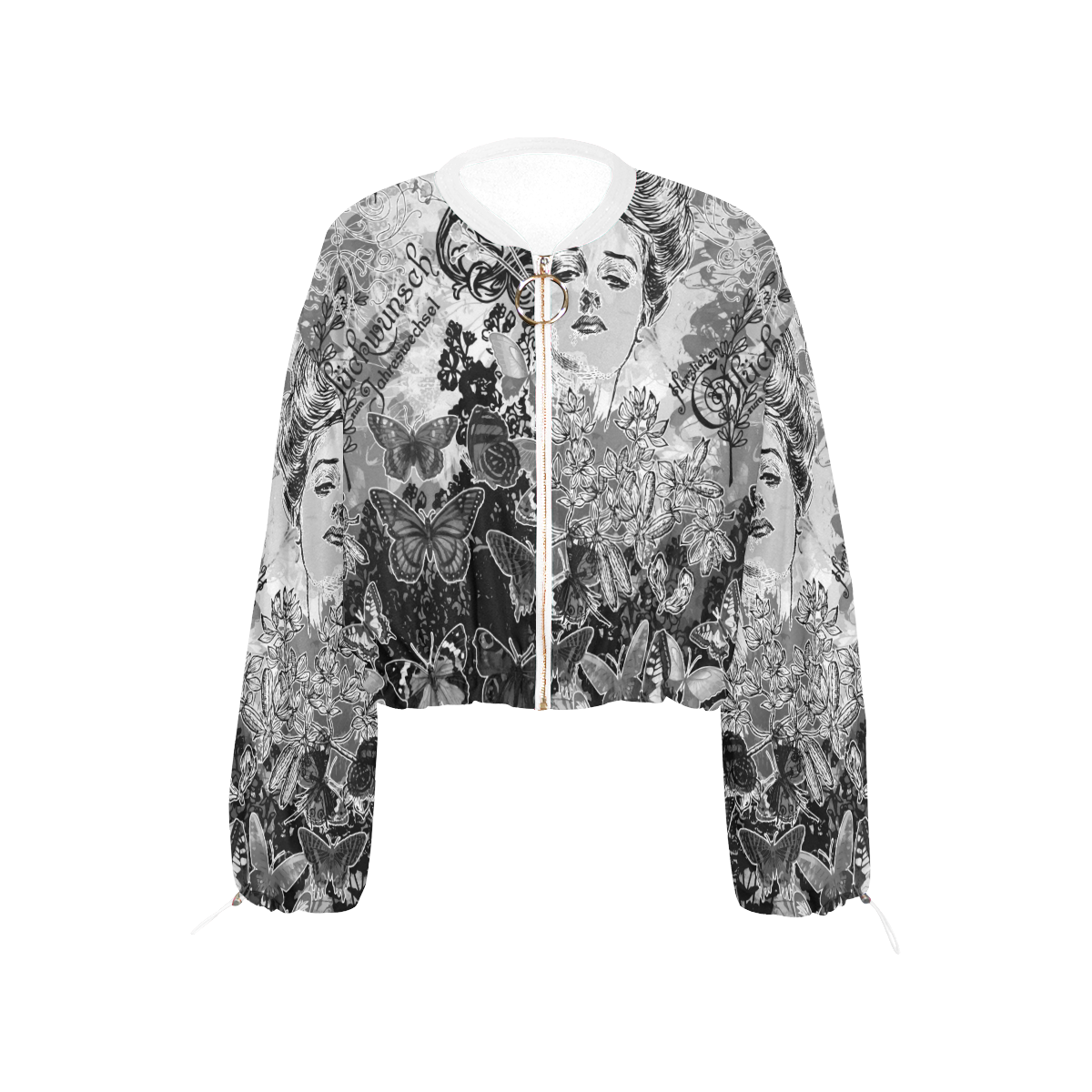 Lady and butterflies Cropped Chiffon Jacket for Women (Model H30)