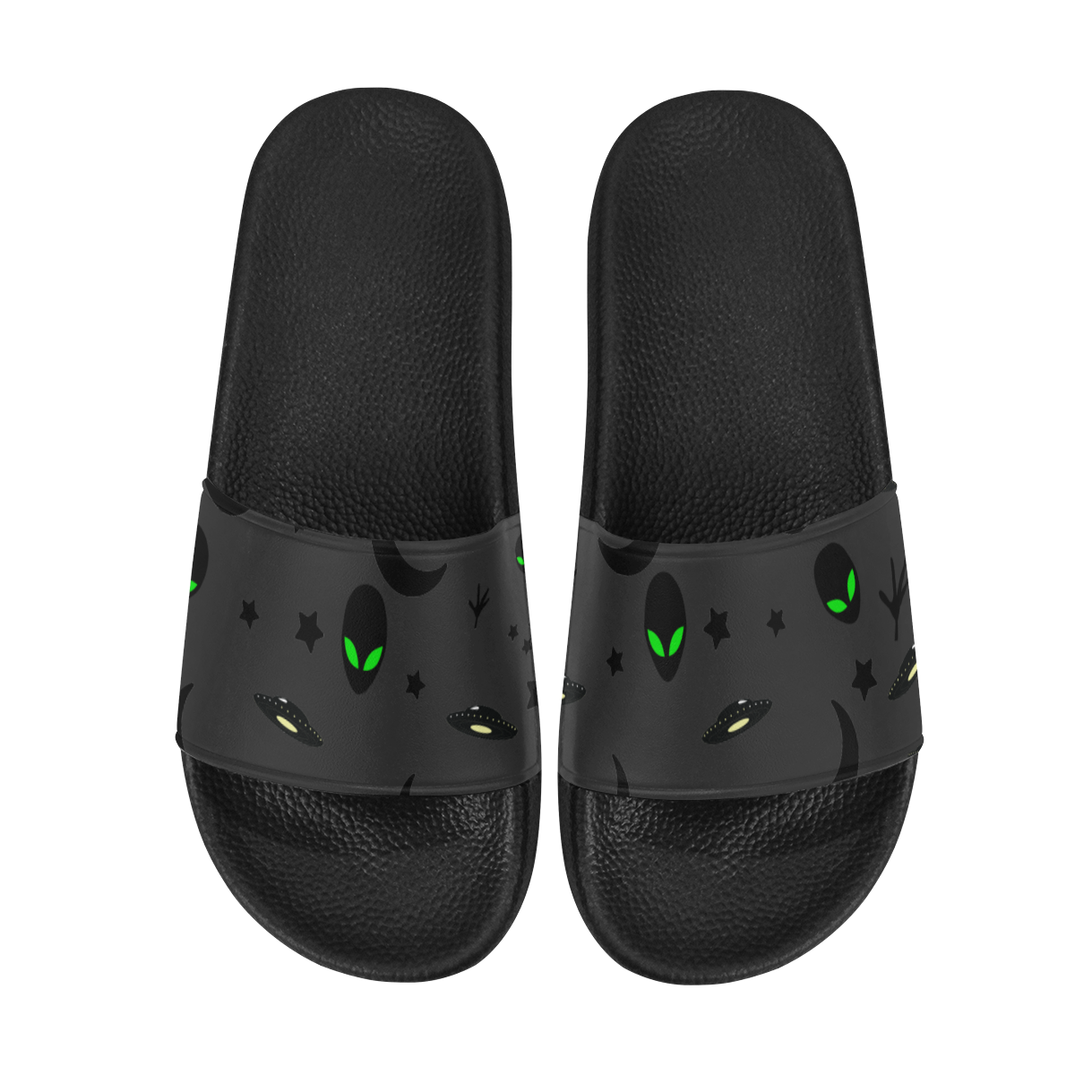 Alien Flying Saucers Stars Pattern (Charcoal) Men's Slide Sandals/Large Size (Model 057)