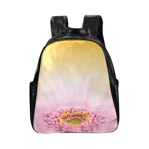 Gerbera Daisy - Pink Flower on Watercolor Yellow Multi-Pockets Backpack (Model 1636)
