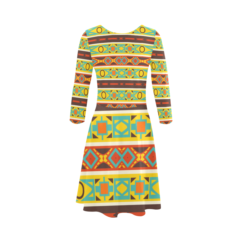 Ovals rhombus and squares 3/4 Sleeve Sundress (D23)