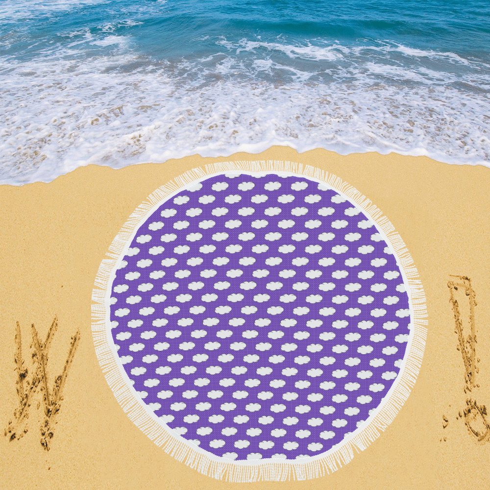 Clouds with Polka Dots on Purple Circular Beach Shawl 59"x 59"