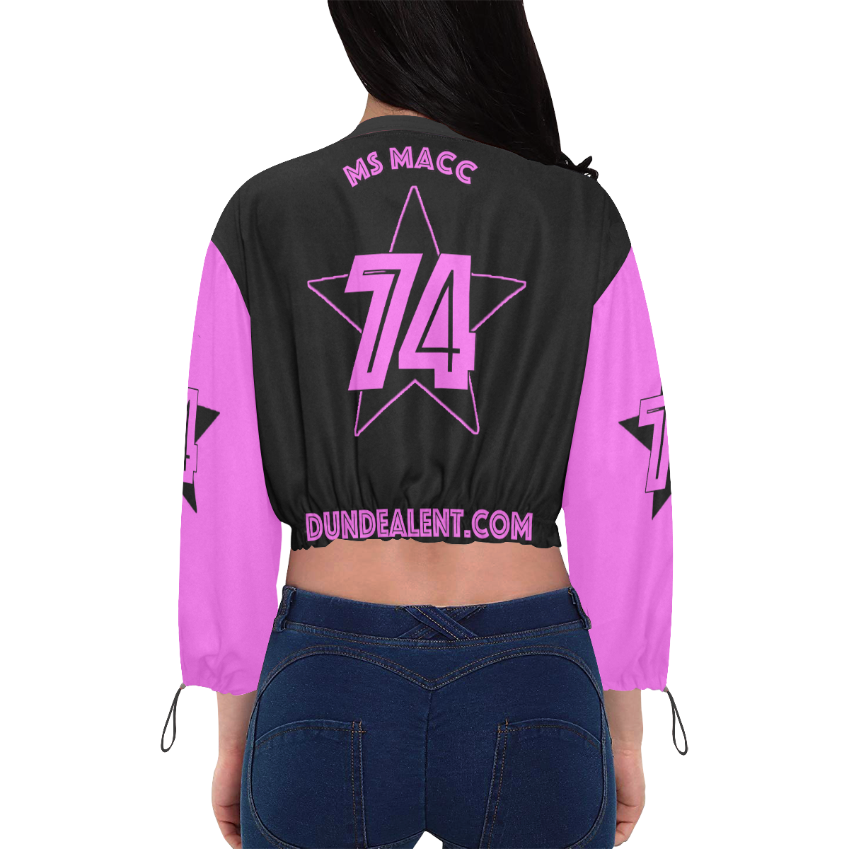 Ms Macc 5 star II Black/Pink Cropped Chiffon Jacket for Women (Model H30)