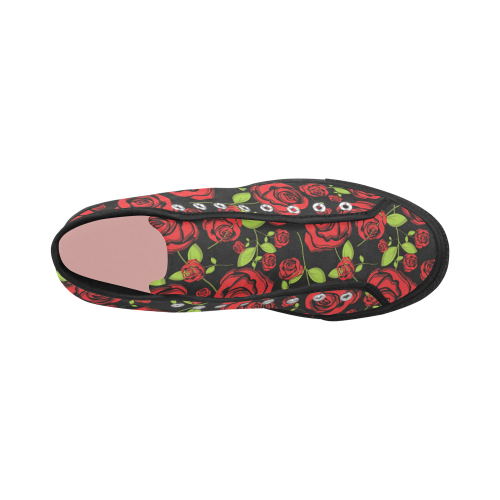 Red Roses on Black Vancouver H Women's Canvas Shoes (1013-1)