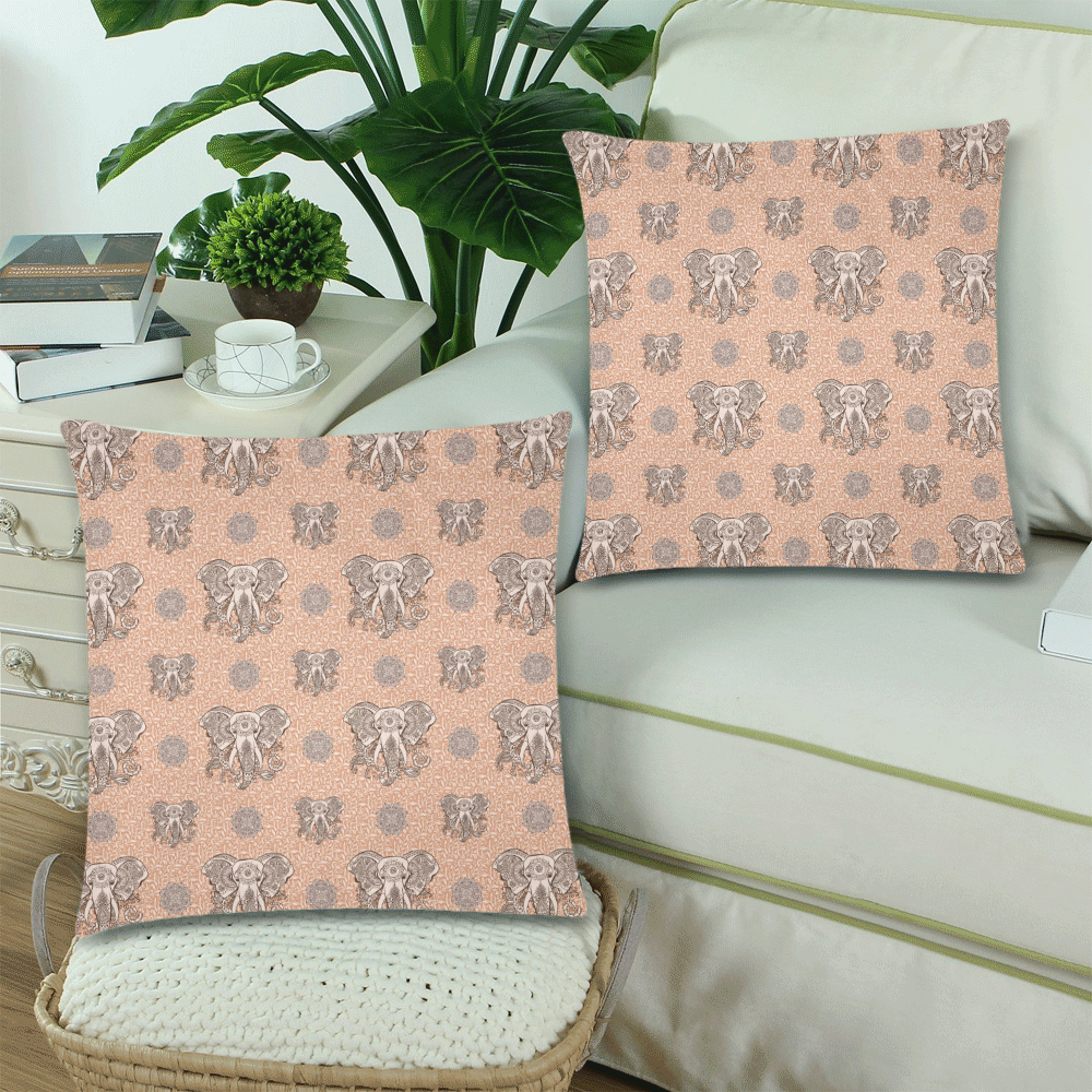 Ethnic Elephant Mandala Pattern Custom Zippered Pillow Cases 18"x 18" (Twin Sides) (Set of 2)