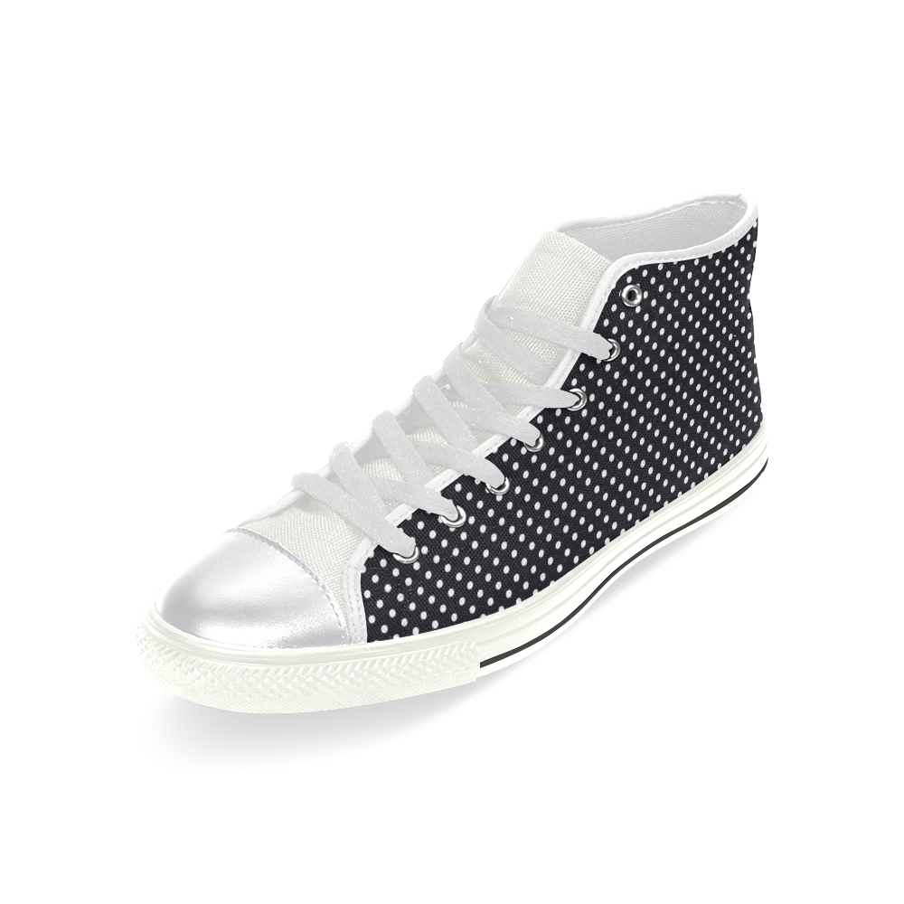Black polka dots High Top Canvas Women's Shoes/Large Size (Model 017)
