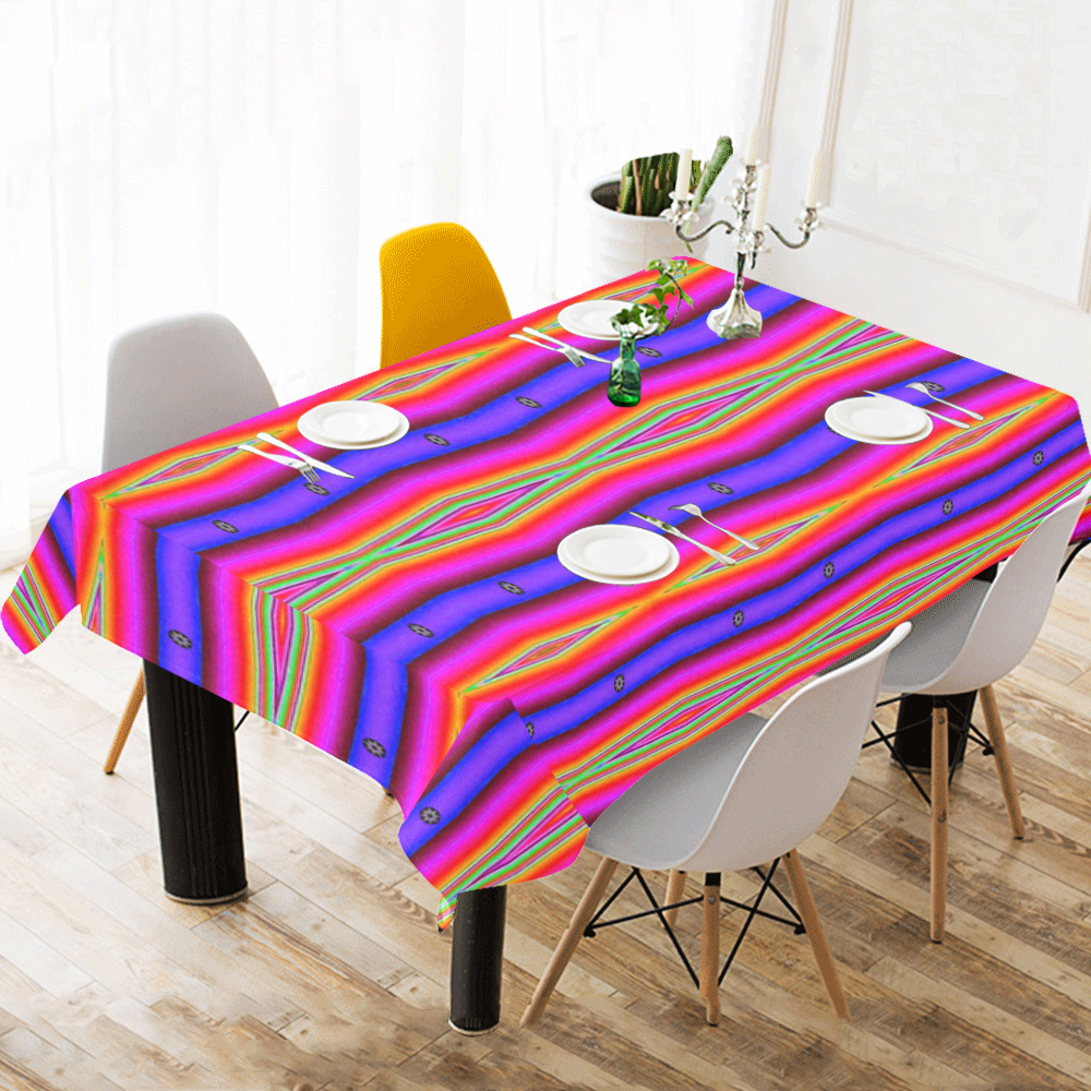 Bright Pink Purple Stripe Abstract Cotton Linen Tablecloth 60"x 104"