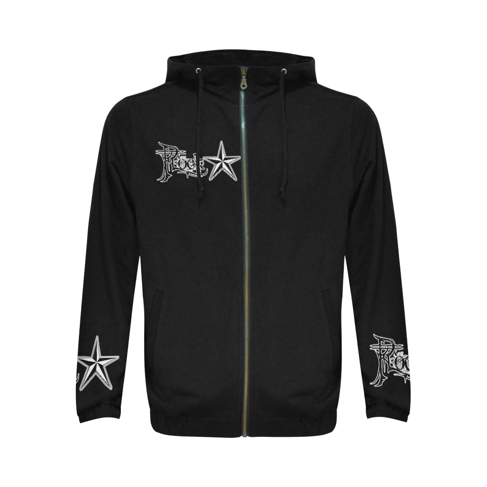 Rock Star Small Logo Black Hoodie All Over Print Full Zip Hoodie for Men (Model H14)