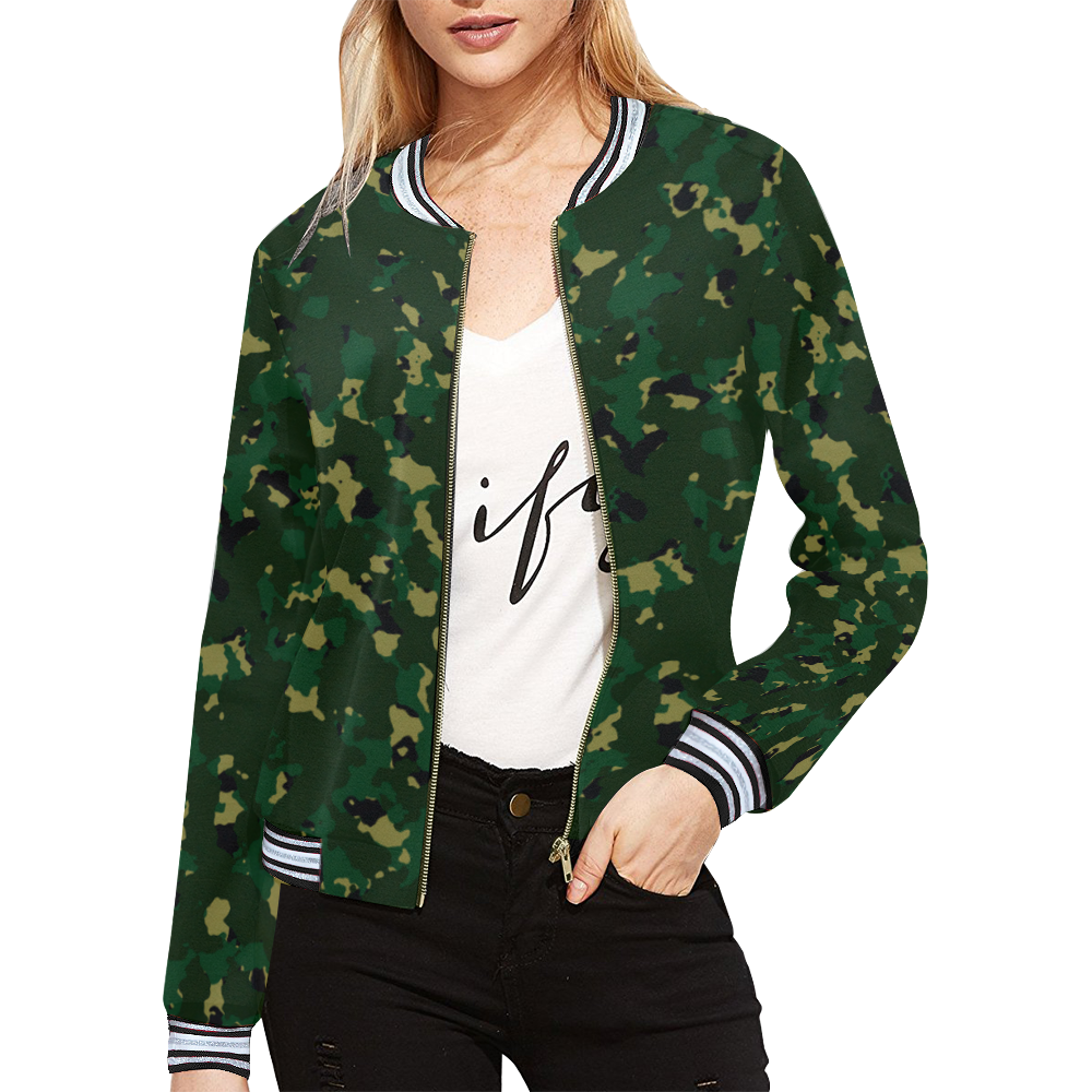 greencamo All Over Print Bomber Jacket for Women (Model H21)