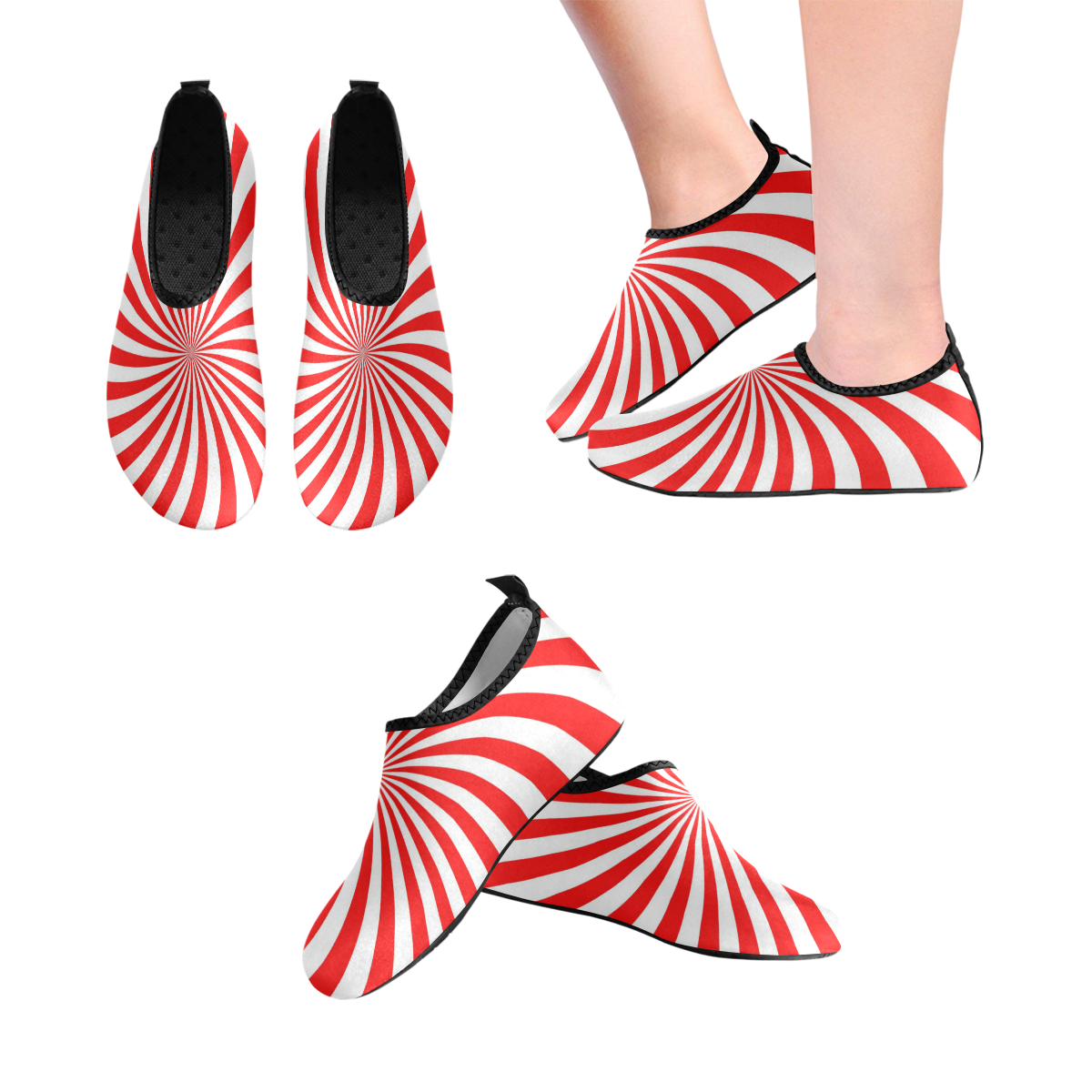 PEPPERMINT TUESDAY SWIRL Women's Slip-On Water Shoes (Model 056)