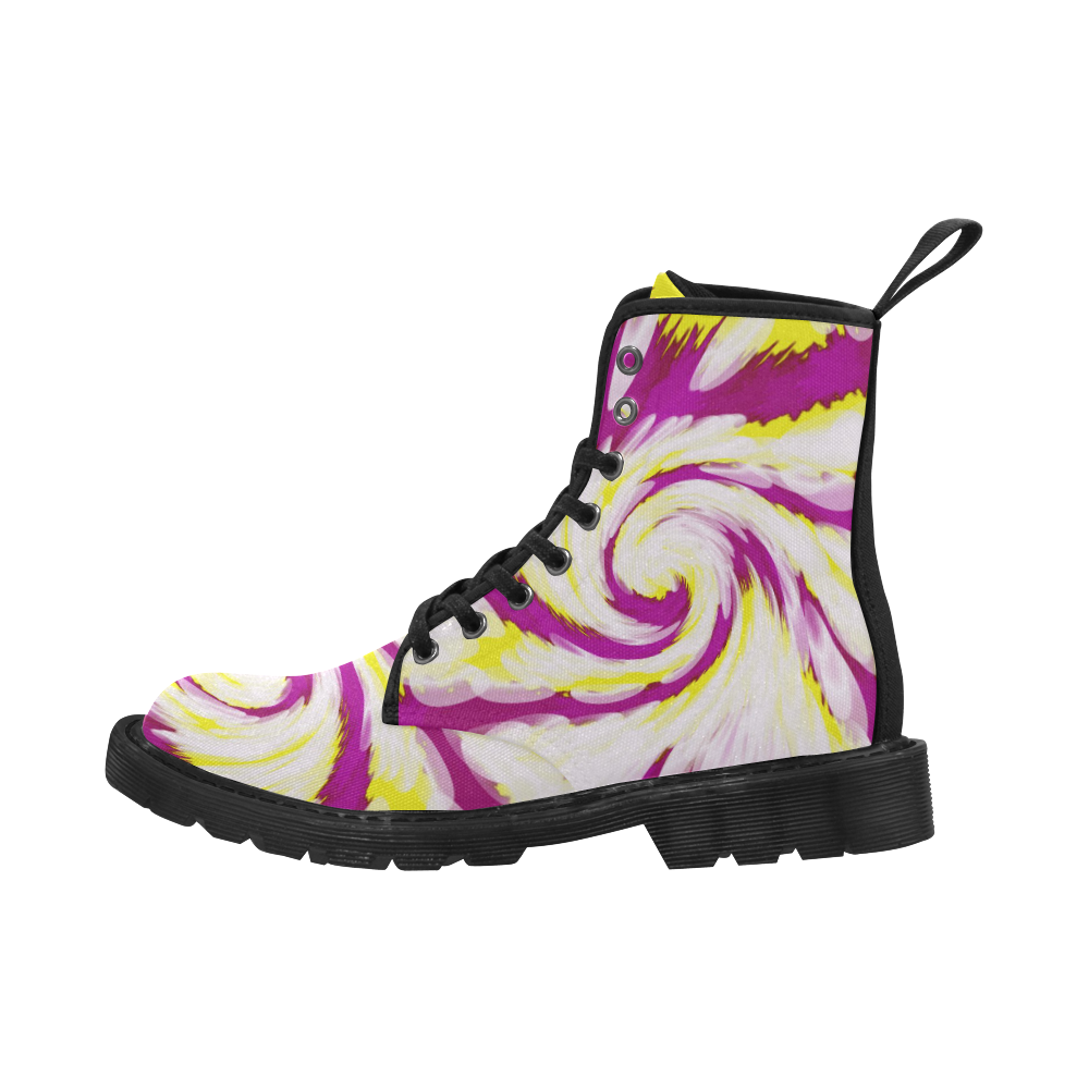 Pink Yellow Tie Dye Swirl Abstract Martin Boots for Women (Black) (Model 1203H)