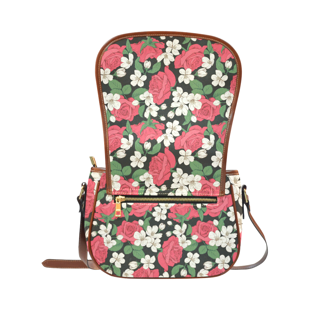 Pink, White and Black Floral Saddle Bag/Large (Model 1649)