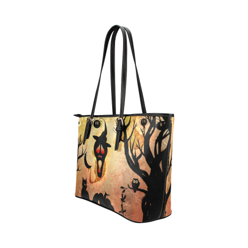 Funny halloween design Leather Tote Bag/Small (Model 1651)