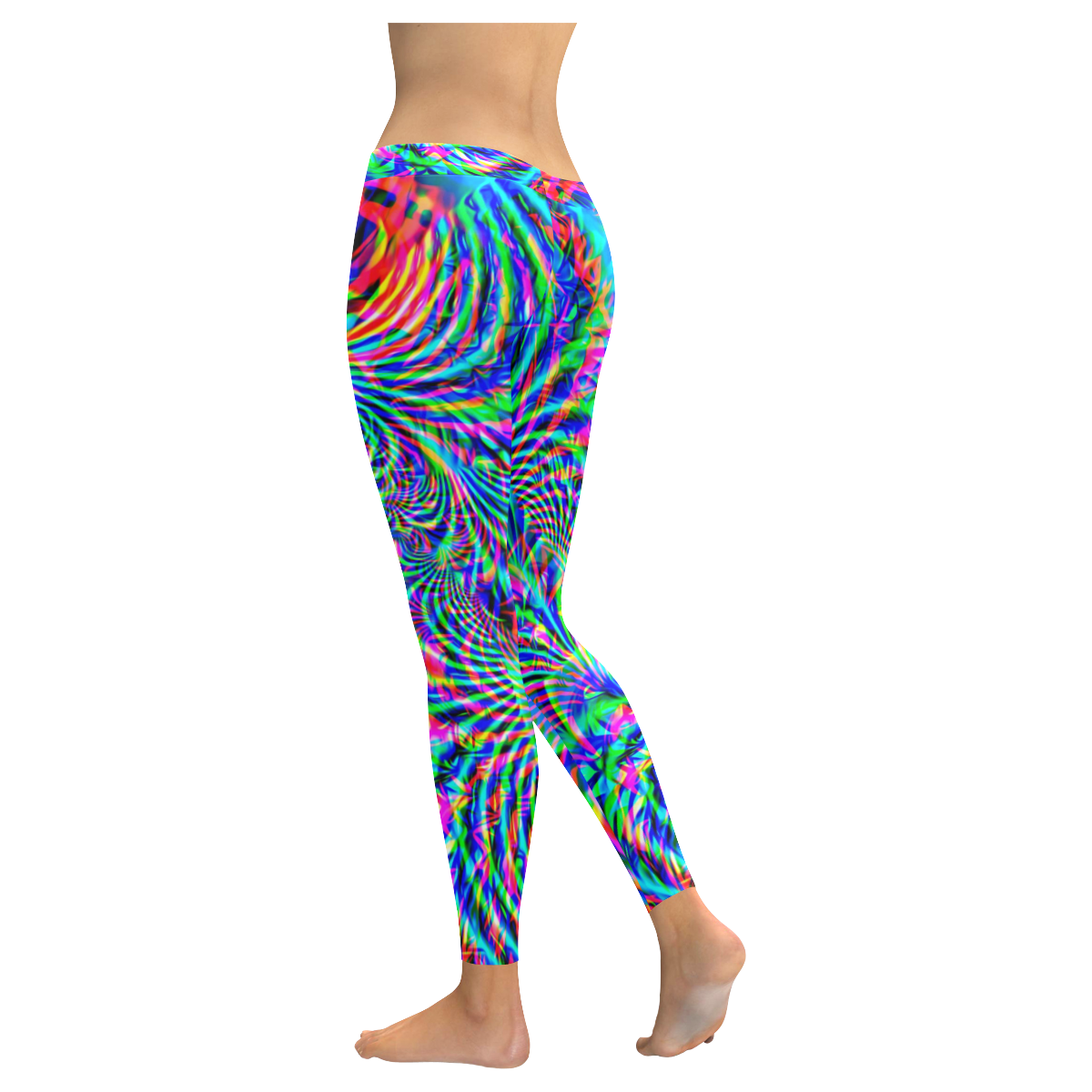 Psychedelic Tropical Rave Women's Low Rise Leggings (Invisible Stitch) (Model L05)