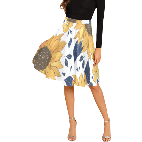 Sunflowers Melete Pleated Midi Skirt (Model D15)