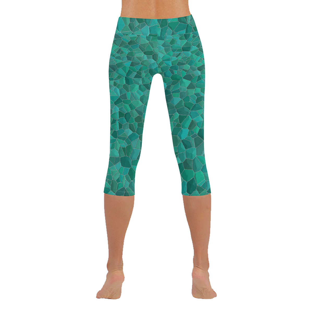 Turquoise Women's Low Rise Capri Leggings (Invisible Stitch) (Model L08)