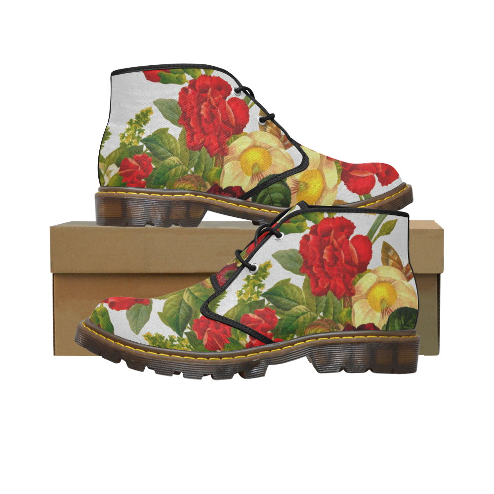 FLORAL DESIGN 24 Women's Canvas Mid-Top Boots (Model 2402-1)