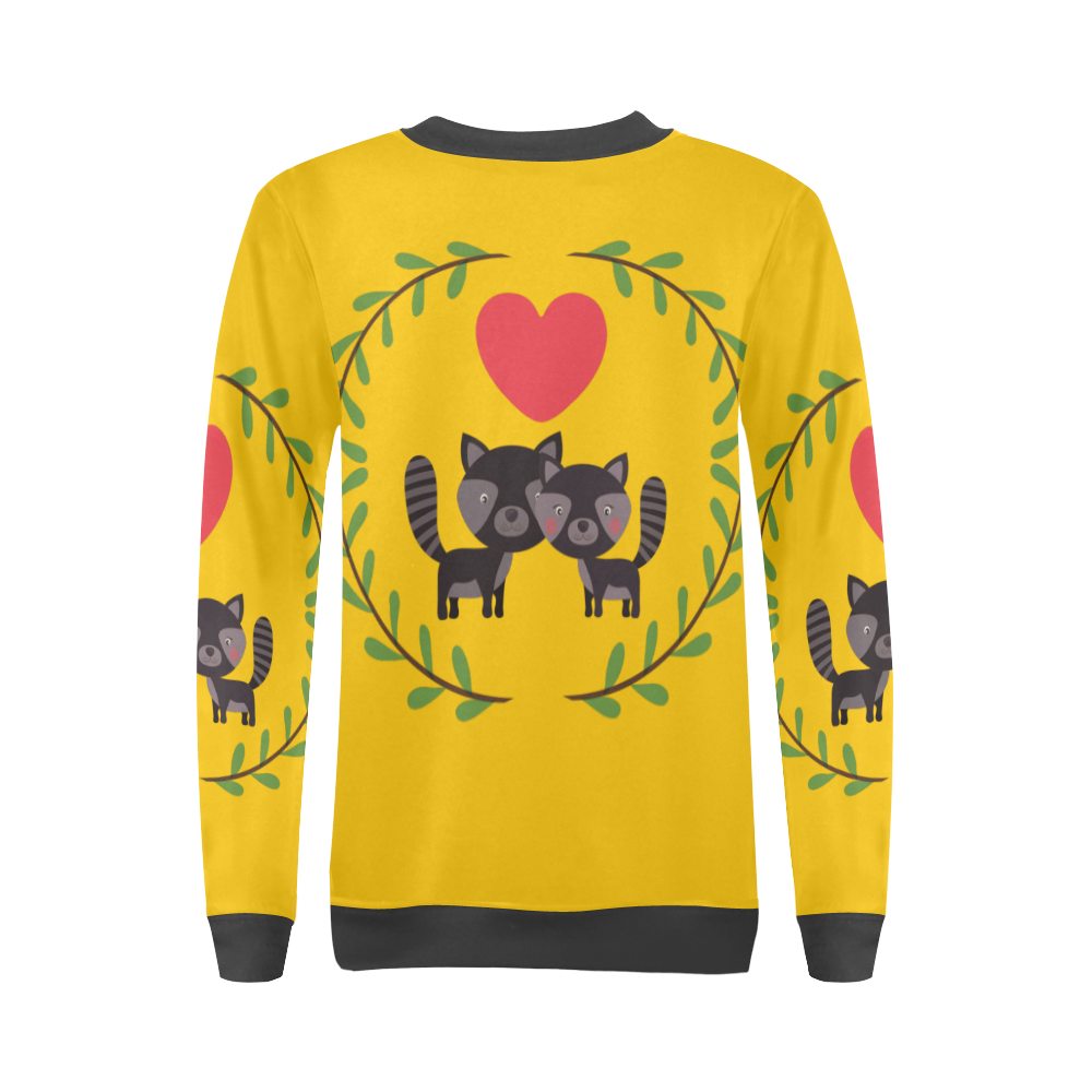 Racoons Yellow All Over Print Crewneck Sweatshirt for Women (Model H18)