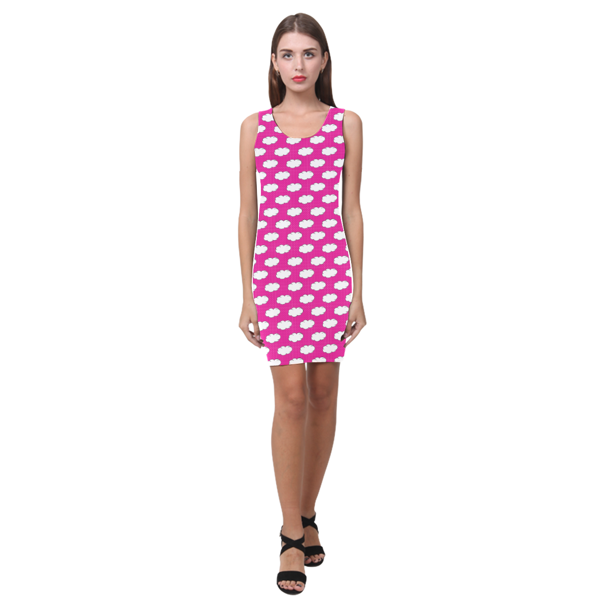 Clouds with Polka Dots on Hot Pink Medea Vest Dress (Model D06)