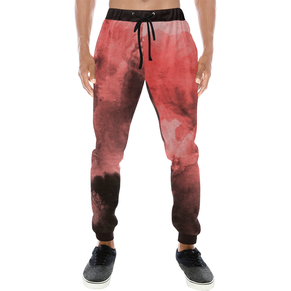 Red and Black Watercolour Men's All Over Print Sweatpants (Model L11)