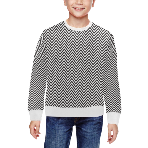Black & White Chevron All Over Print Crewneck Sweatshirt for Kids (Model H29)