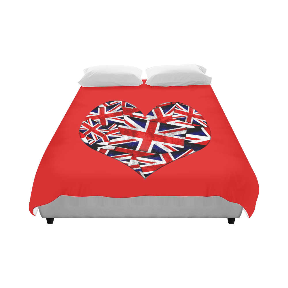 Union Jack British UK Flag Heart on Red Duvet Cover 86"x70" ( All-over-print)